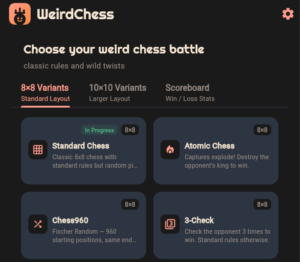 Screenshot of the main screen, "Weird Chess" iOS app.